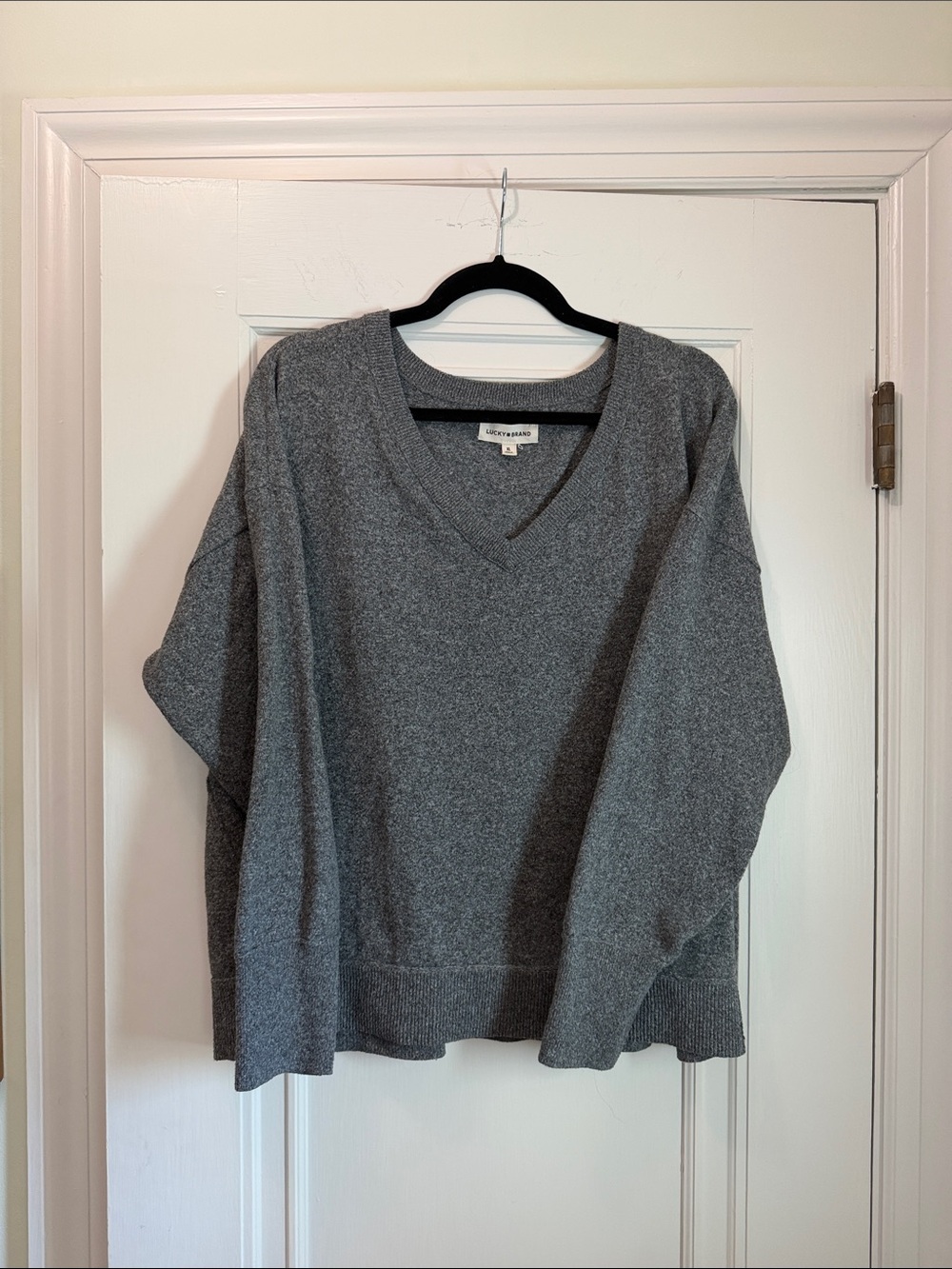 Lucky Brand Gray V-Neck Knit Sweater